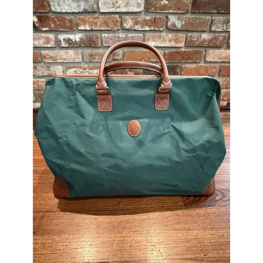 Vintage Ralph Lauren Weekender Duffle Bag 80's-90's Green Canvas Travel Tote